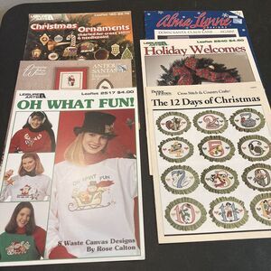 Christmas Cross Stitch Leaflet Design Pattern Leisure Arts Ornaments Santa Lot 6